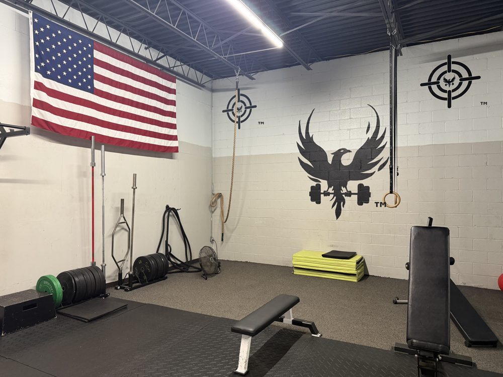 Functional training area with rope, rings and the Phoenix wall at Phoenix Fitness gym in Toccoa, GA